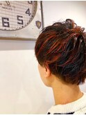 レッド系ハイライト☆黒髪ベースで強調性アップ♪