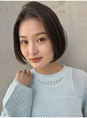ふんわり大人ボブ 重めボブ 前髪無し 暗髪ボブ イルミナカラー