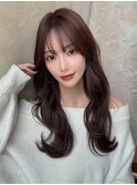 小顔似合わせカットフェミニンロングレイヤーラテカラー