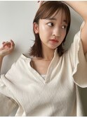 ミディアムボブ ボブ シースルー前髪 ぱっつん前髪 切りっぱなし