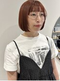 ミニボブ顔周りレイヤーぱっつん前髪ダブルカラーオレンジレッド
