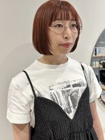 ラミエバイメルト 下北沢(lamie by melt)&nbsp;ミニボブ顔周りレイヤーぱっつん前髪ダブルカラーオレンジレッド