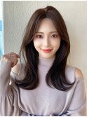 シャギーレイヤー韓国ワンホンヘアシースルーぱっつん前髪