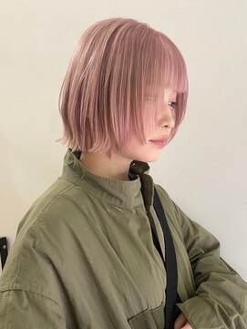 サンクプロジェクト(cinq PROJECT) ハイトーン切りっぱなしレイヤーボブミルクティーピンクベージュ