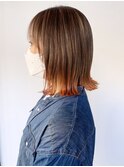 オレンジ裾カラー_アースカラーくびれヘアツートン_ba362002
