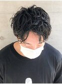 センターパートソフトツイストパーマメッシュマッシュウルフ