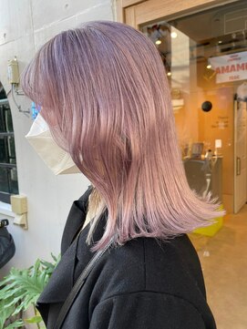 ホーム(HOME) ダブルカラーピンクベージュケアブリーチハイトーン髪質改善