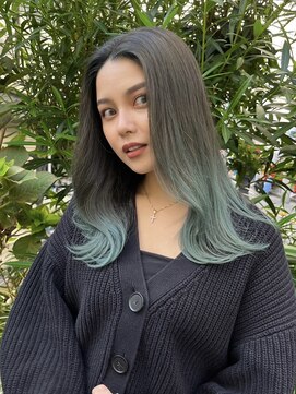 ヘアー アレス(hair ales) グラデーションカラー グリーン ターコイズカラー ブリーチ