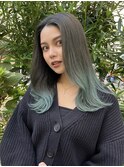 グラデーションカラー グリーン ターコイズカラー ブリーチ