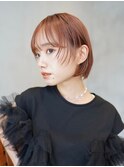 切りっぱなし/ボブ/ピンクブラウン