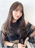 レイヤーカットオリーブベージュレイヤーロング_9698
