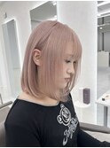 ピンクベージュ/ハイトーン/ケアブリーチ/ボブ/西葛西/葛西