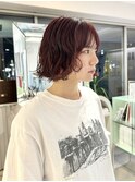ゆるふわパーマボブパーマショートパーマボルドーカラー