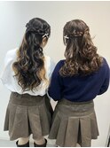 ハーフアップヘアアレンジハーフアップヘアセット結婚式ペア渋谷