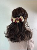 二次会ハーフアップヘアセット★結婚式グレージュフェアリー
