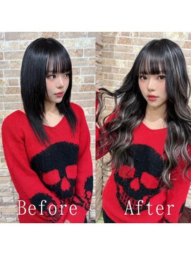 エクステ専門店あるじゃんすー 広島店 ブラック×シルバー#シールエクステ#ラフウェーブ#韓国#広島