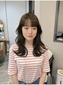 韓国ヘア20代30代レイヤーカットフルバング透明感オリーブグレー