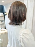 福山人気caaryマロンベージュレイヤーボブ外ハネ巻き髪斜め前髪