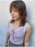 20代30代ミディアムウルフ前髪パーマくびれひし形抜け感