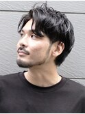 センターパート/スペインカールニュアンスパーマ/ダークアッシュ