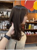 透明感ケアカラーオリーブグレージュ顔まわりレイヤーカット韓国