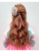 ハーフアップ　ヘアセット　ゆるふわ　ダウンスタイル