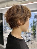 ショートマッシュパーマニュアンスウェーブブラウンベージュ
