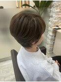 30代40代50代外ハネピンクグレージュ肩ライン耳掛け