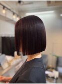 ダークブラウン　縮毛　癖毛でもボブできる　ぱつっとボブ