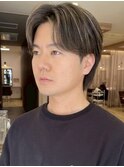 アッシュ ハイライト センターパート 韓国ヘア マッシュ 20代