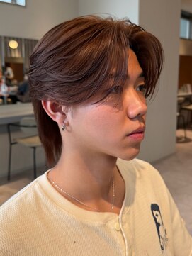 ノラギンザユー(NORA GINZA/U) ブリーチなしブラウンシースルーセンターパートウルフメンズヘア
