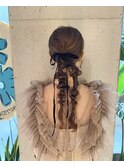 編み下ろし　二つ結び　ゆるふわ　ヘアセット　着物