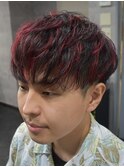 ツーブロマッシュ×レッドハイライト