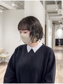くるくるパーマ / オリーブアッシュ /切りっぱなしボブ
