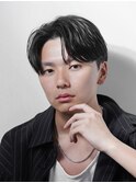 黒髪韓国マッシュニュアンスパーマコンマバングセンターパート