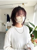 大人かわいいワインレッドとナチュラルストレート いわき美容室
