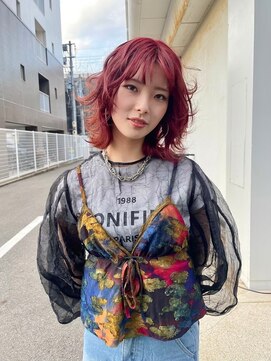 ロマーリ 岡山店(LOMARLIE) 20代ブリーチダブルカラーワインレッド岡山デザインカラー