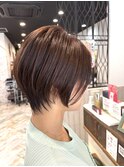 ロングショートワンカールパーマカーキグレージュ前髪錦糸町