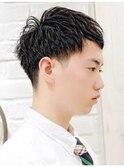 メンズビジネス爽やかミディアムマッシュ　理容室眉毛カット