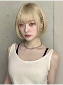 サイドバングワンホンヘアグレージュミニボブ薄め前髪前髪あり☆