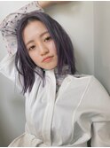 グラデーションパープルカラー×ミディアムストレート