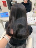 小顔ワンレンボブルフベージュ黒髪ハイライト2