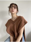 レイヤーミニウルフチェリーブラウンショート美髪前下がりボブ