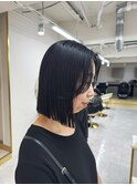 切りっぱなしボブ_くびれヘアアプリコットオレンジハイライト