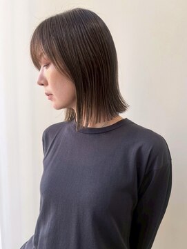 透明感カラー 切りっぱなしボブ アッシュブラウン 髪質改善 美髪