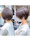 絶壁解消×マロンベージュ×40代×前髪長め大人ショートボブ永