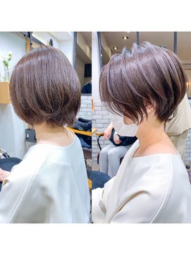 アヴァロン(AVALON) 絶壁解消×マロンベージュ×40代×前髪長め大人ショートボブ永