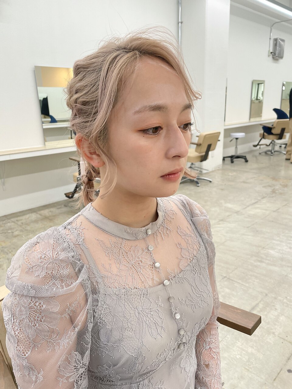 編みおろしヘアアレンジ/サイド編み込み/ハイトーンヘアセット