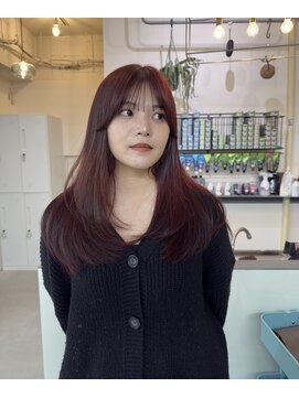 ピノ(pino.) 赤髪ブリーチなしダブルカラーシースルバング薄め前髪