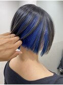 インディゴブルー×落とせる黒染め　インナーカラー